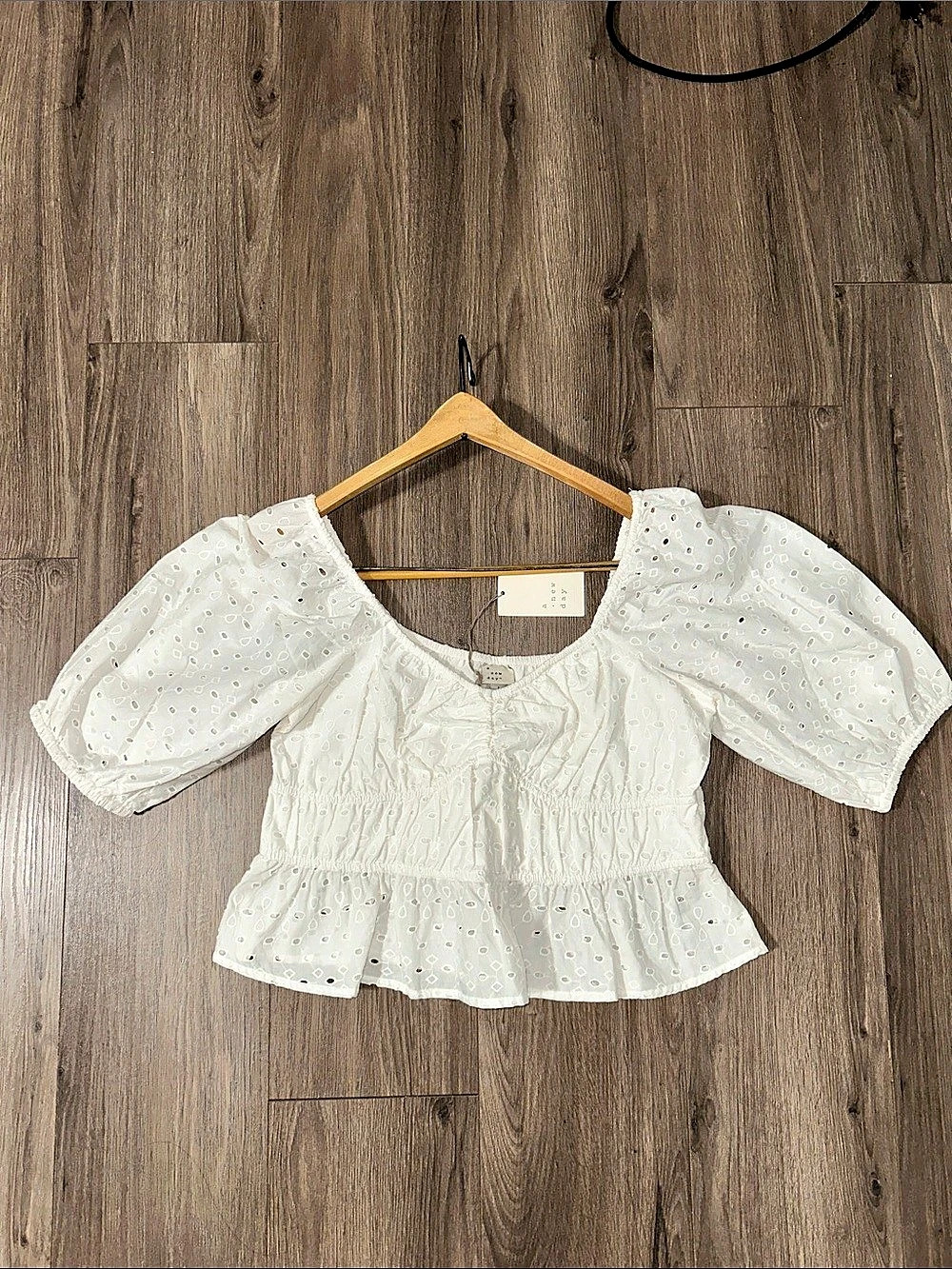 a new day Eyelet Peplum Blouse in White Cotton New